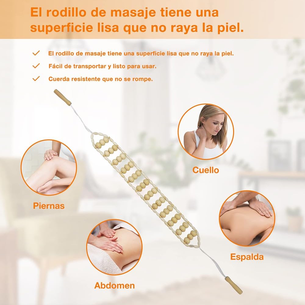 BLUEZY Set de 4 Maderoterapia Kit Masajeador Rodillo Anticelulitico de Madera, Rodillo Masaje Muscular Gua Sha Masajeador para Cuello, Piernas, Espalda y Cuerpo Alivio del Dolor