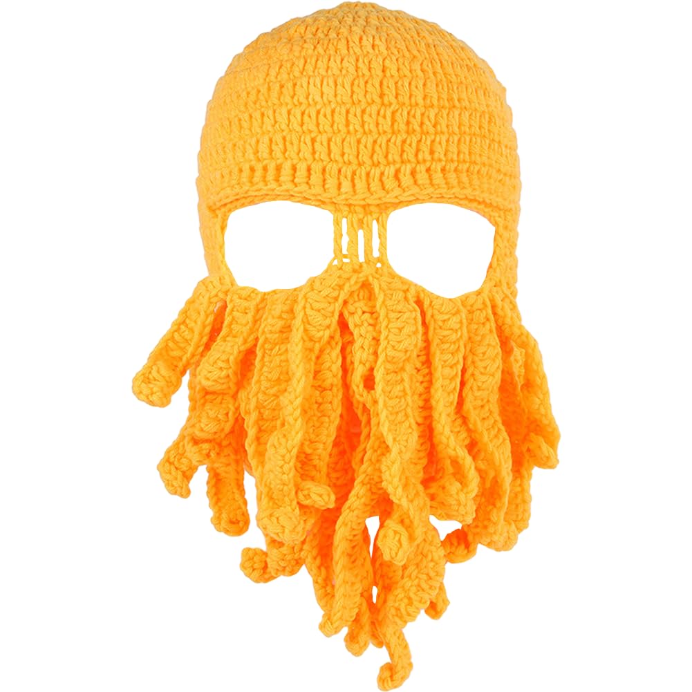 Fituenly Unisex Yellow Winter Warm Funny Tentacle Octopus Knitted Beanie Hat Handmade Windproof Ski Mask