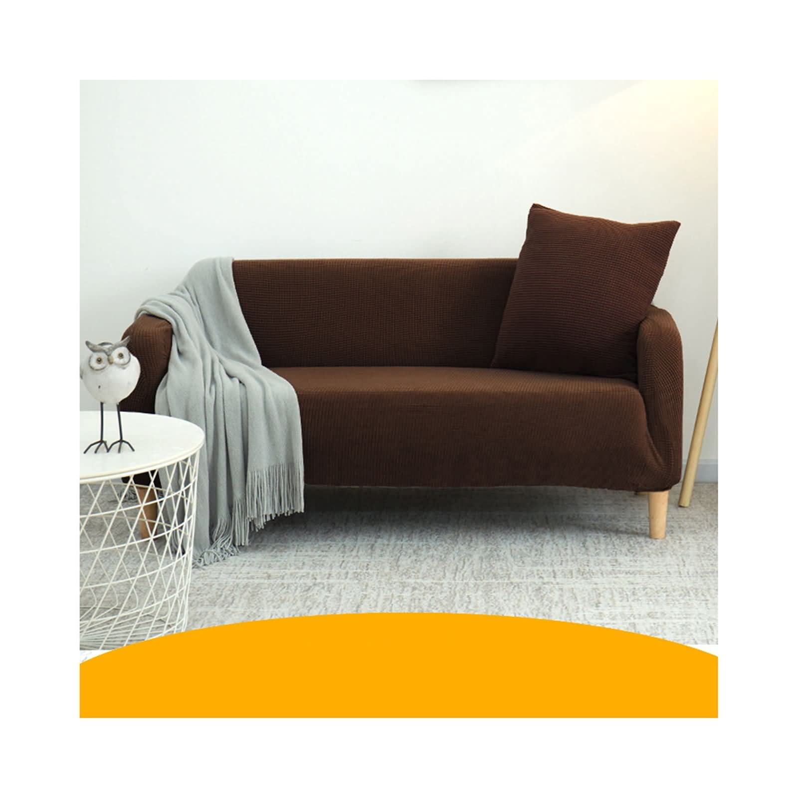 Housse de canapé 2 places brun foncé extensible pour salon 145-185cm
