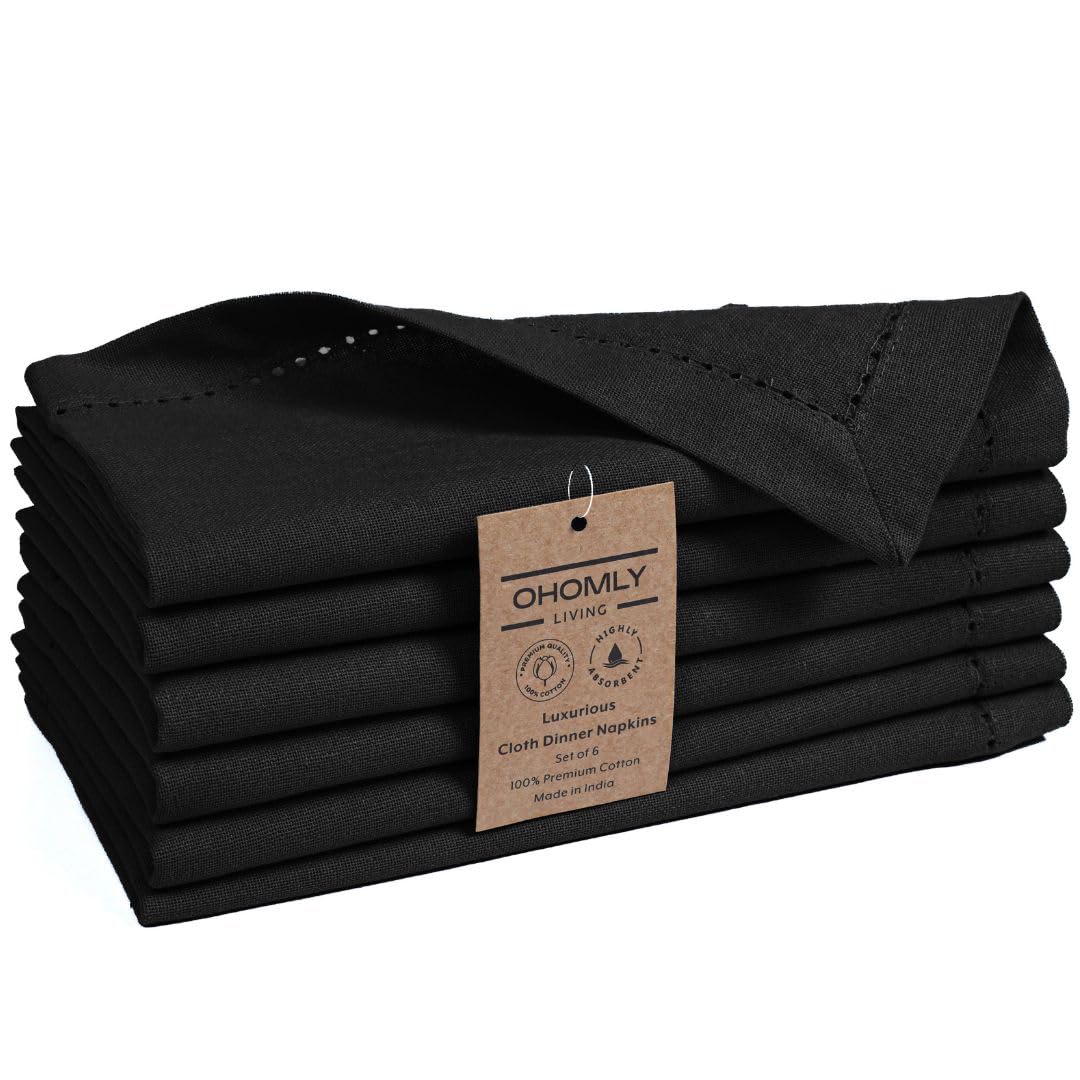 Ohomly Living 100% Cotton Solid Cloth Dinner Napkins - 18x18 inch with Hemstitch & Mitered Corners - Soft, Reusable & Washable for Everyday Use &