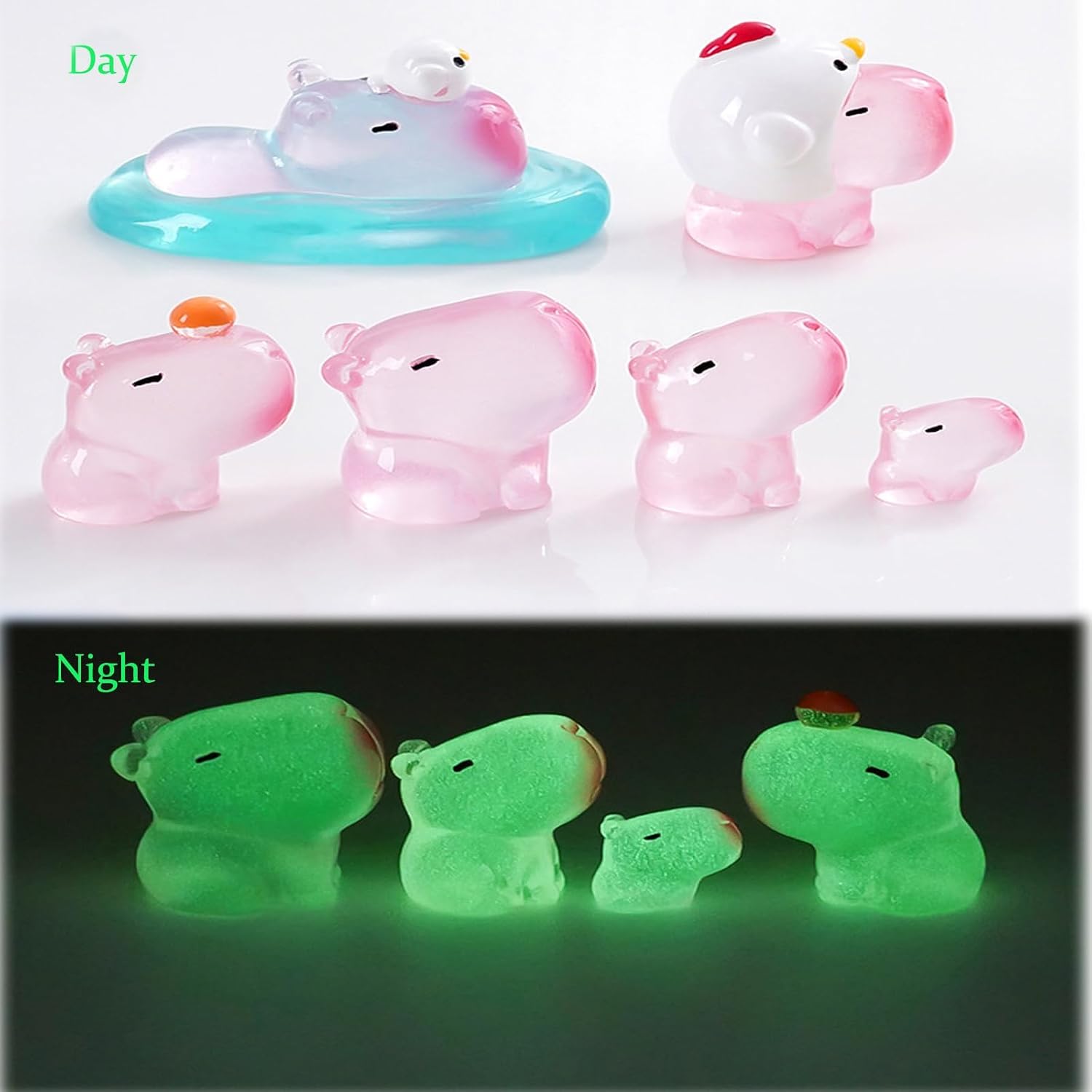 10 PCS Luminous Capybara Cake Topper Glow in The Dark Mini Capybara Resin Figurines Mini Toy Small Gifts Desktop Tabletop Birthday Party Home Car Decorations