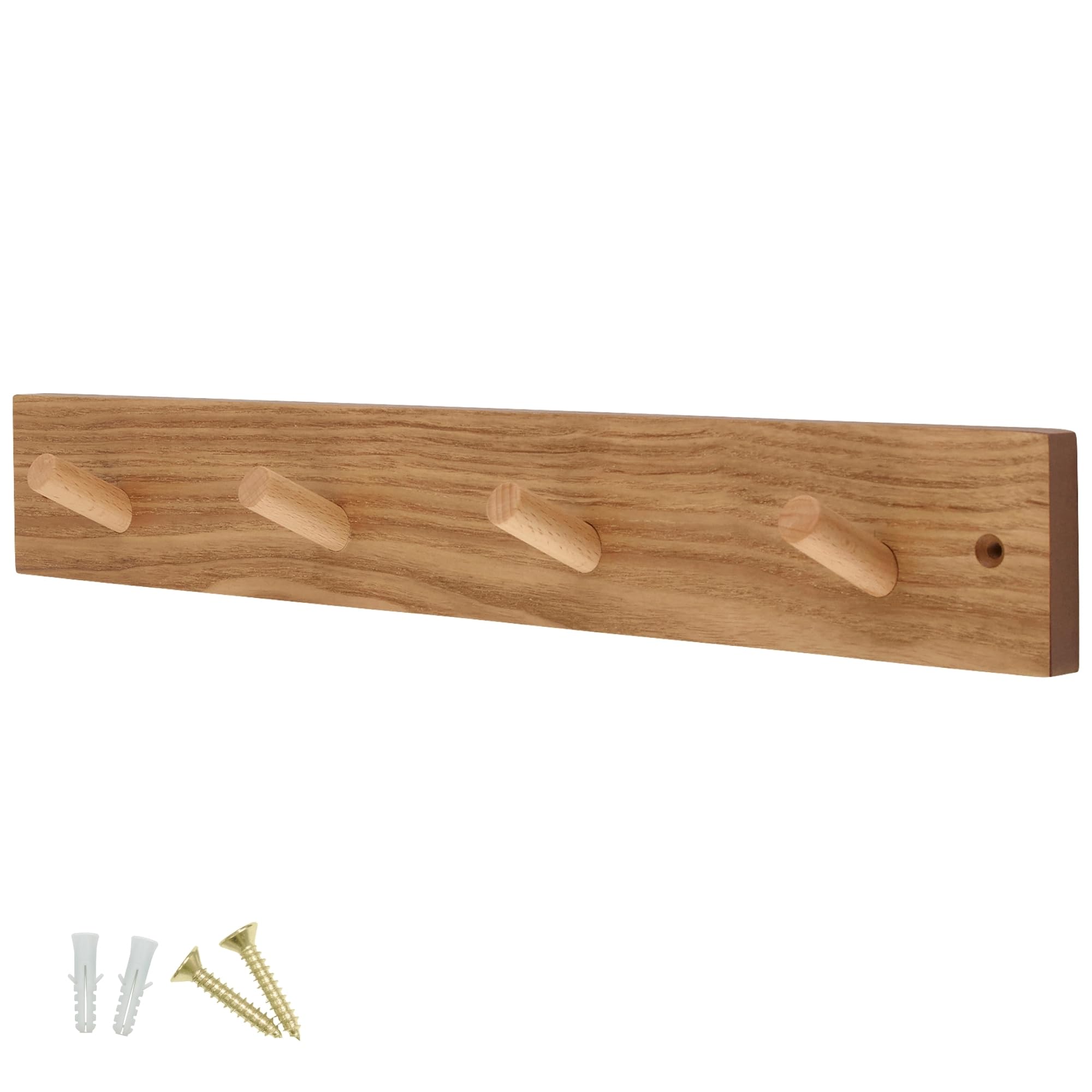 Keypak Pine 4 Hook Wooden Wall-Mounted Coat Rack Coat Hooks - 46Cm Modern Wooden Hook Rail With 4 Heavy-Duty Hooks For Coats, Jackets & Hats, Fixings Included