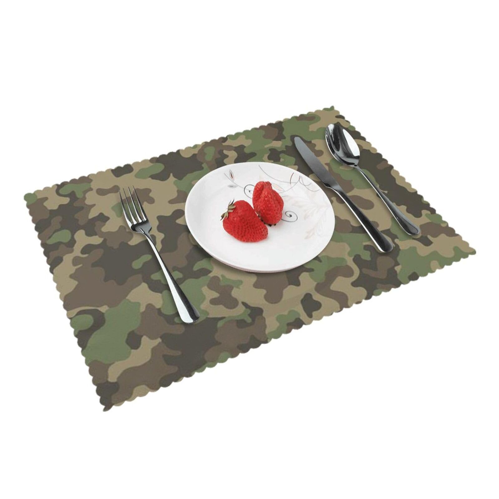 Bnvsadc Green Camouflage 4 Pcs Heat Resistant Placemat 45X30 Cm, Printed Non-Slip Place Mats For Kitchen Dining Table Indoor Outdoor