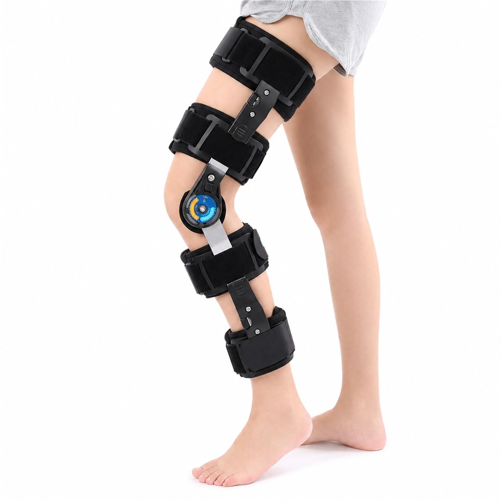 Rodillera ROM con Estabilizadores Laterales y Bisagras Ajustables para Recuperación Postoperatoria de Menisco y Ligamentos Cruzados ACL MCL PCL Soporte de Rodilla