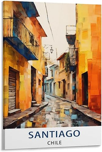 Santiago Chile - Póster de viaje vintage de 20 x 30 pulgadas (19.7 x 29.5 in), arte moderno para decoración del hogar, oficina, dormitorio, sala de