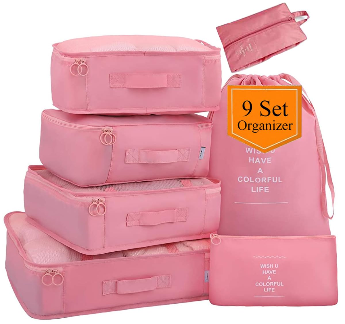 yuangaoshowyuangaoshow Travel Luggage Organizer, 9 Piece (Pink)