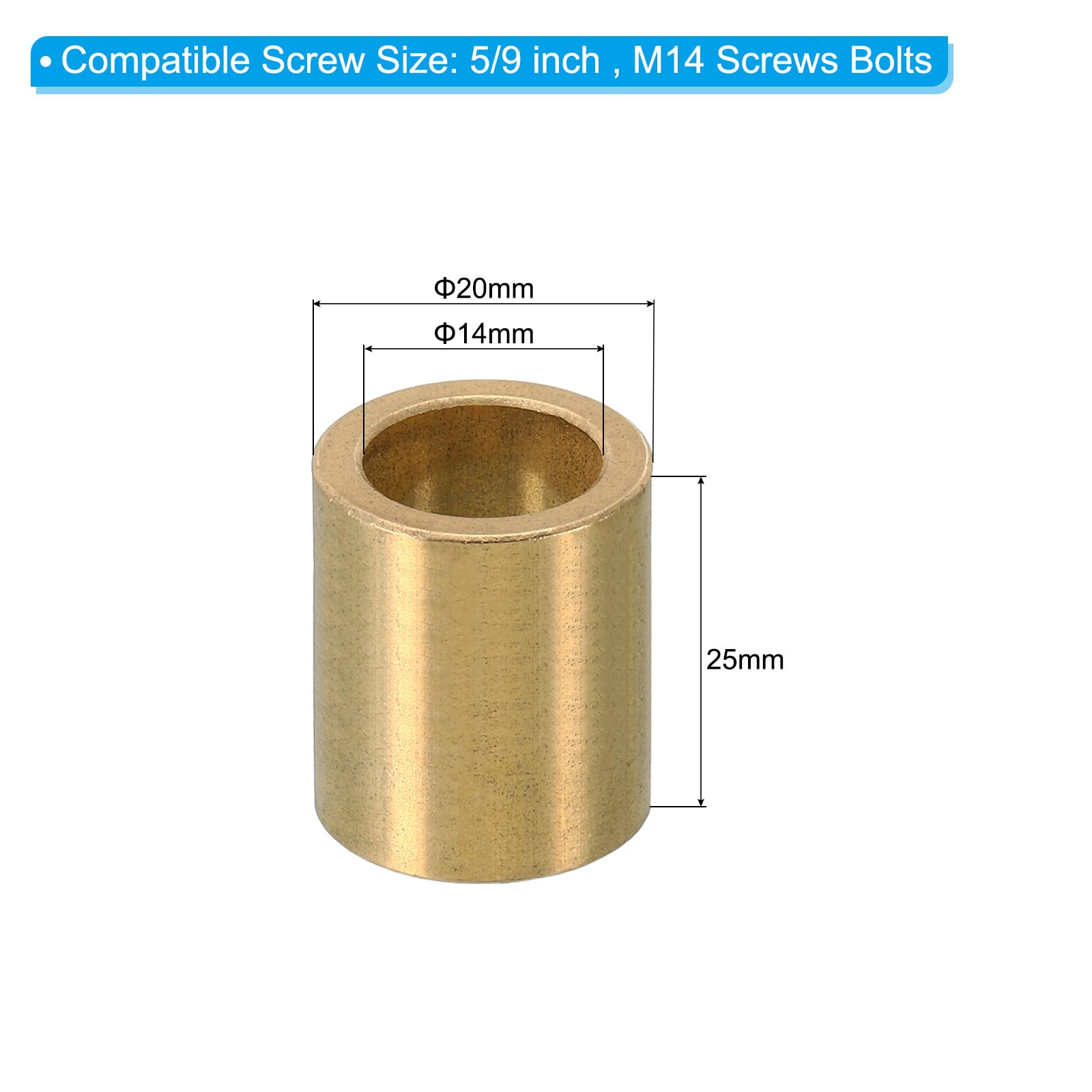 PATIKIL M14 Brass Spacers, 2 Pcs Metal Spacer Brass 14mm ID x 20mm OD x 25mm L Brass Spacers Screw Standoff for 5/9 Inch or M14 Screw - Image 2