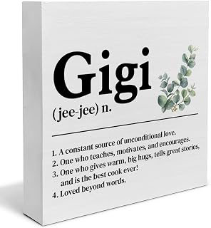 Grandma Gigi Definition Adornment Wooden Box Sign for Household Bedroom Desk Shelf Tabletop, Gigi Presents for Grandma 5 × 5 in
