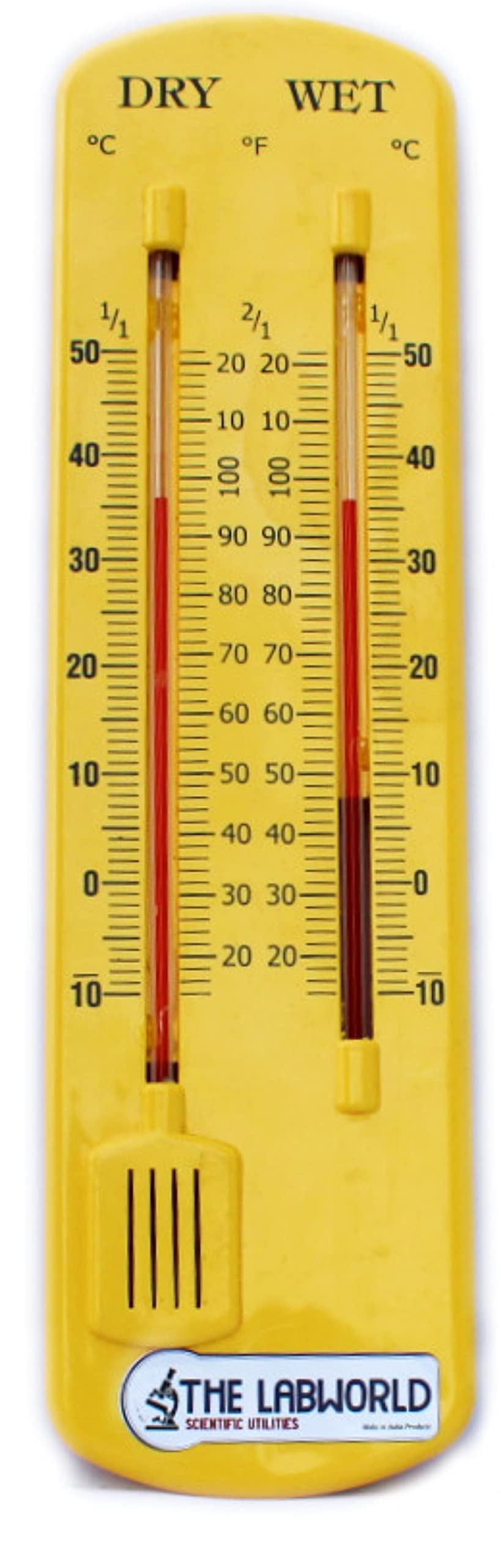 Labworld Plastic wet and dry bulb thermometer hygrometer humidity meter instrument wall mounted for home,workspace and Godawns,27 cm long