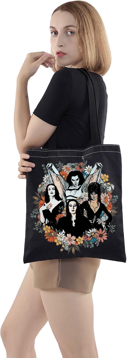 WZMPA Goth Queens With Flowers Cosmetic Bag Lily & Morticia & Vampira Fans Gifts Ghoul Gang Makeup Zipper Pouch Bag (Goth Queens -T BL) - Image 3