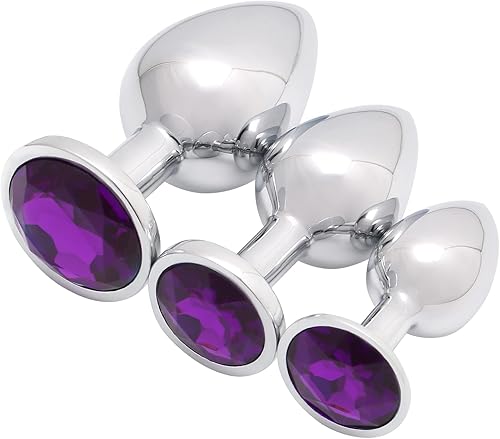 Miniatura 23 de AKStore 3 tapones anales fetiches de acero inoxidable con diseño de joyas lujosas para fantasías sexuales de bondage, tamaños grande, mediano y Blue