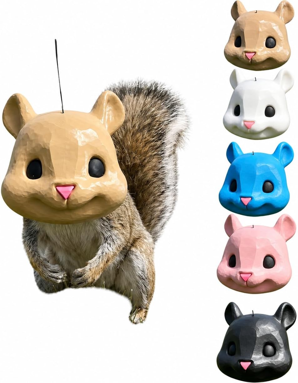 Big Squirrel Head Feeder - Funny Animal Head Squirrel Feeder for Outdoor Garden, Novelty Hanging Backyard Patio Garden Yard Decor, Easy-Fill Backyard Patio Decor, Weather-Ready Gift (Beige)