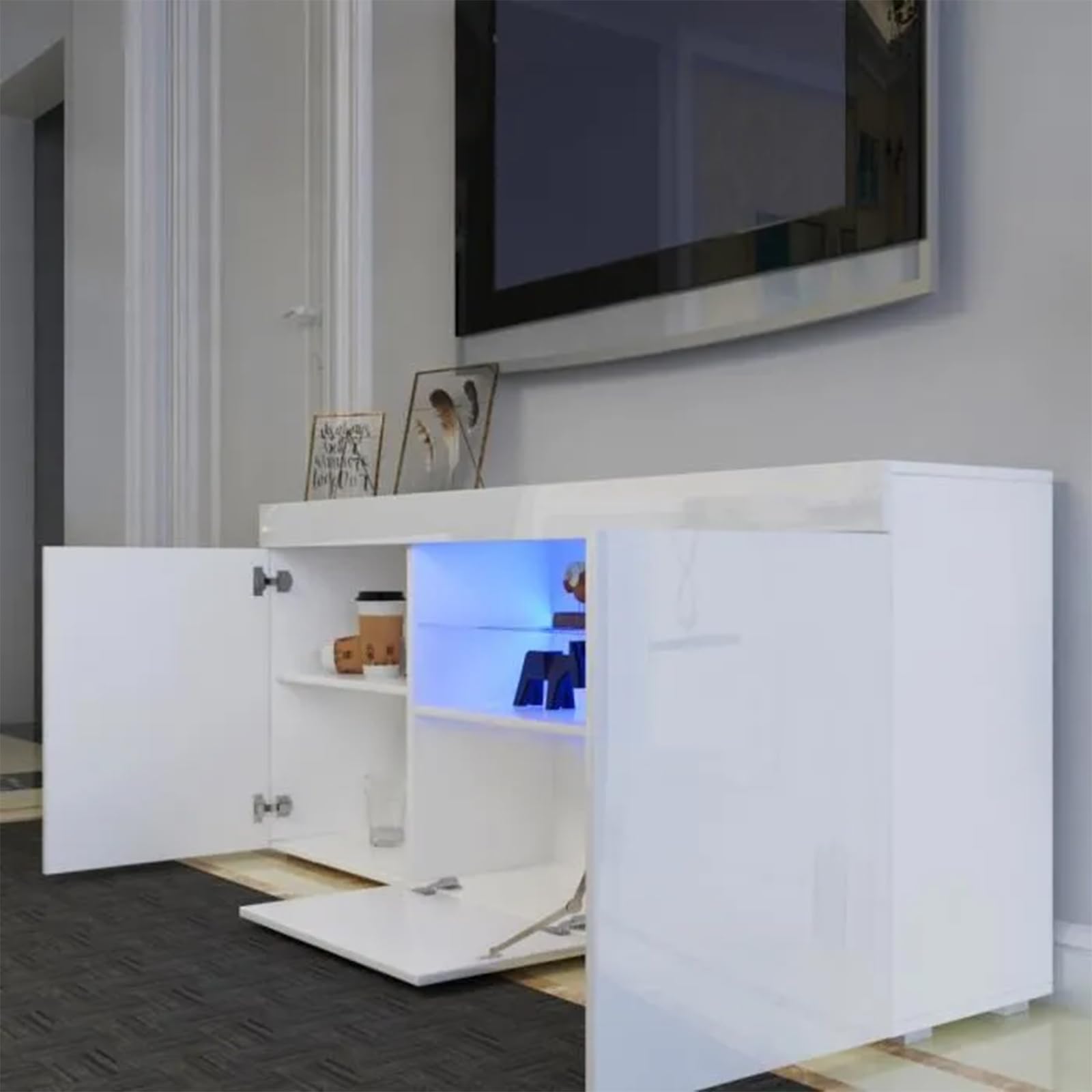 Dripex Mueble bajo para TV con iluminación LED, 135 x 70 x 35 cm