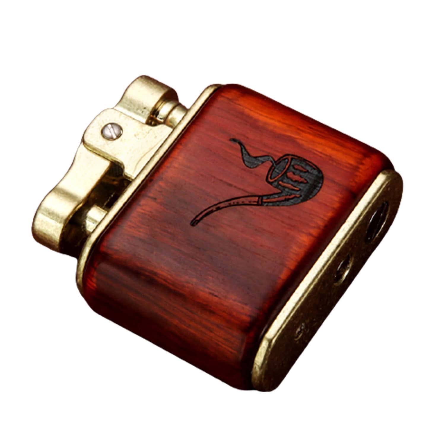 Briquet à Kérosène Rétro Personnalité Nostalgique Artisanat en Rondins Gravure Laser Appuyez pour Tirer Briquet à l'huile pour Homme Papa Mari (Carburant Non Inclus),Pipe