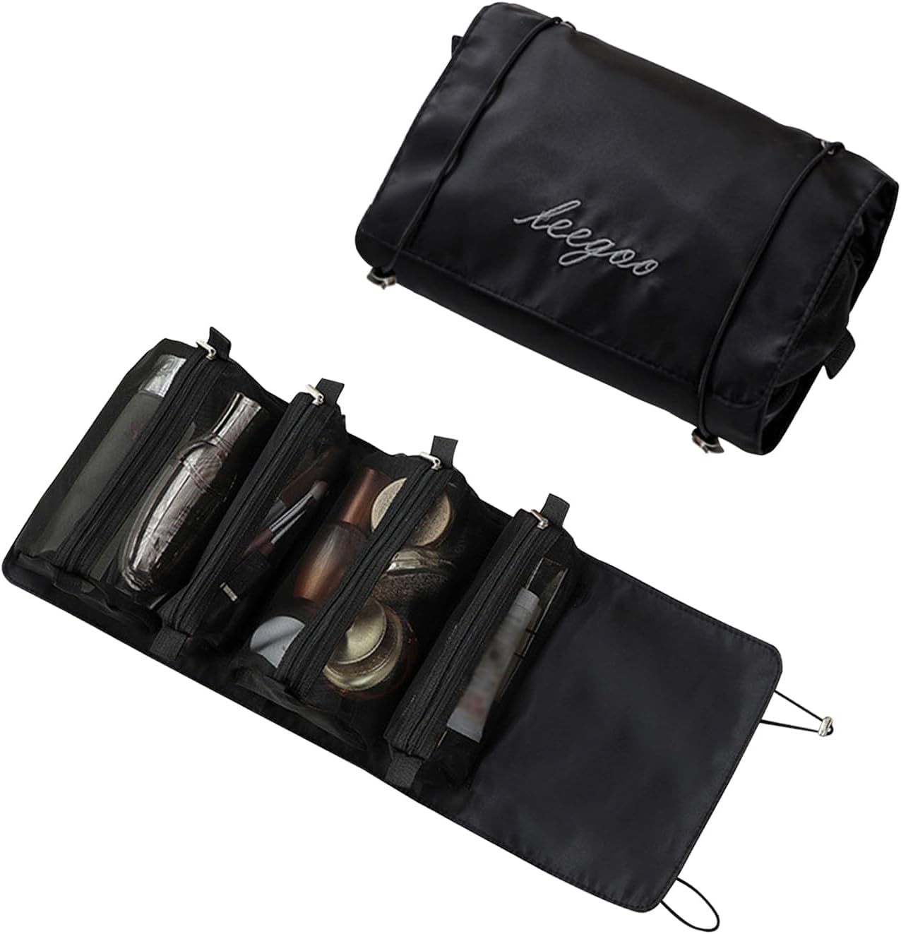 CLICKSY Nylon 4 in 1 Travel Toiletry Makeup Cosmetic Organizer Pouch Bag Travel Storage Organizer Bags Pouches Kit for Men and Women Makeup Essentials Bag (Black)-image-19