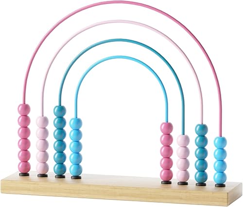 MICKYU Juguete de laberinto de cuentas de ábaco arcoíris para niños pequeños juguetes de conteo Montessori de madera con 40 cuentas juguete de