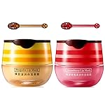 WFWJ 2 Pcs Lip Balm Honey Pot,Honey & Strawberry Lip Mask Propolis Moisturizing Lip Balm with Stick,Prevention Dry and Cracked Lip Scrubs,Exfoliator Lip Wrinkle Skin Care Products