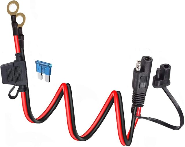 DONJON SAE to O Ring Terminal Harness Wire,10AWG SAE Battery Connector,3.28FT 2Pin Plug Quick Disconnect Extension Cable with 15A Fuse Eyelet Terminal Harness Extension Charge Cord for Motorcycle,Car