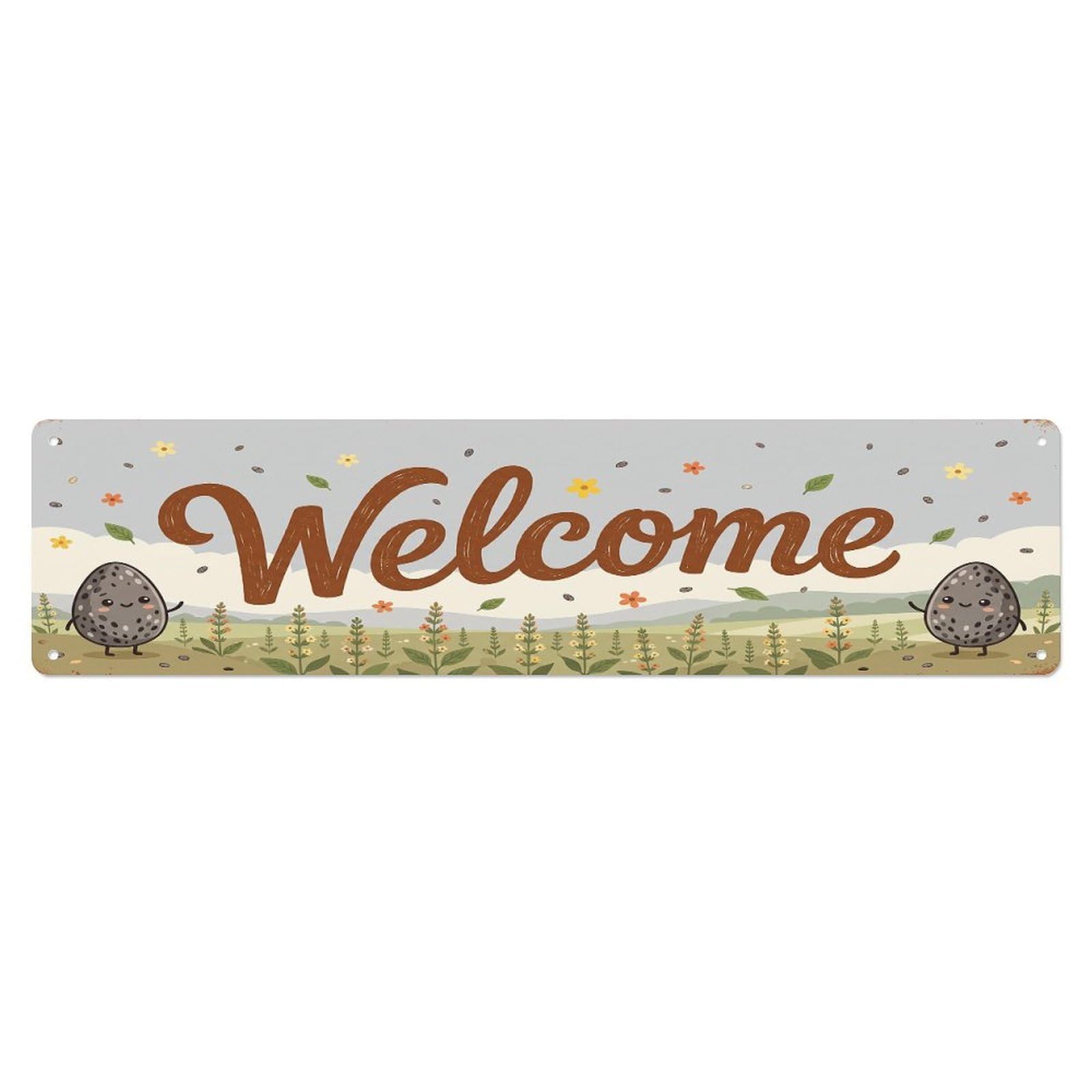 Olhnbad 4X16inch(10X40cm) Vintage Welcome Chia Seed Metal Tin Sign