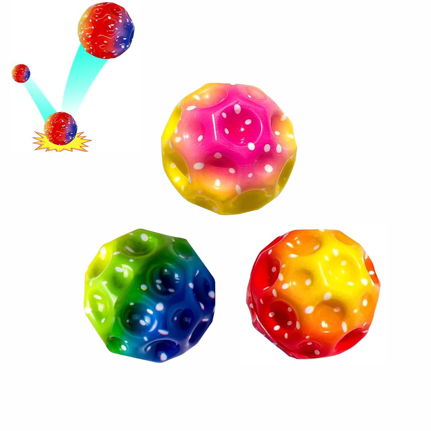 3 Pack Moon Ball Space Jump Ball - Bouncy Rubber Balls With Popping Sound for Children Outdoor