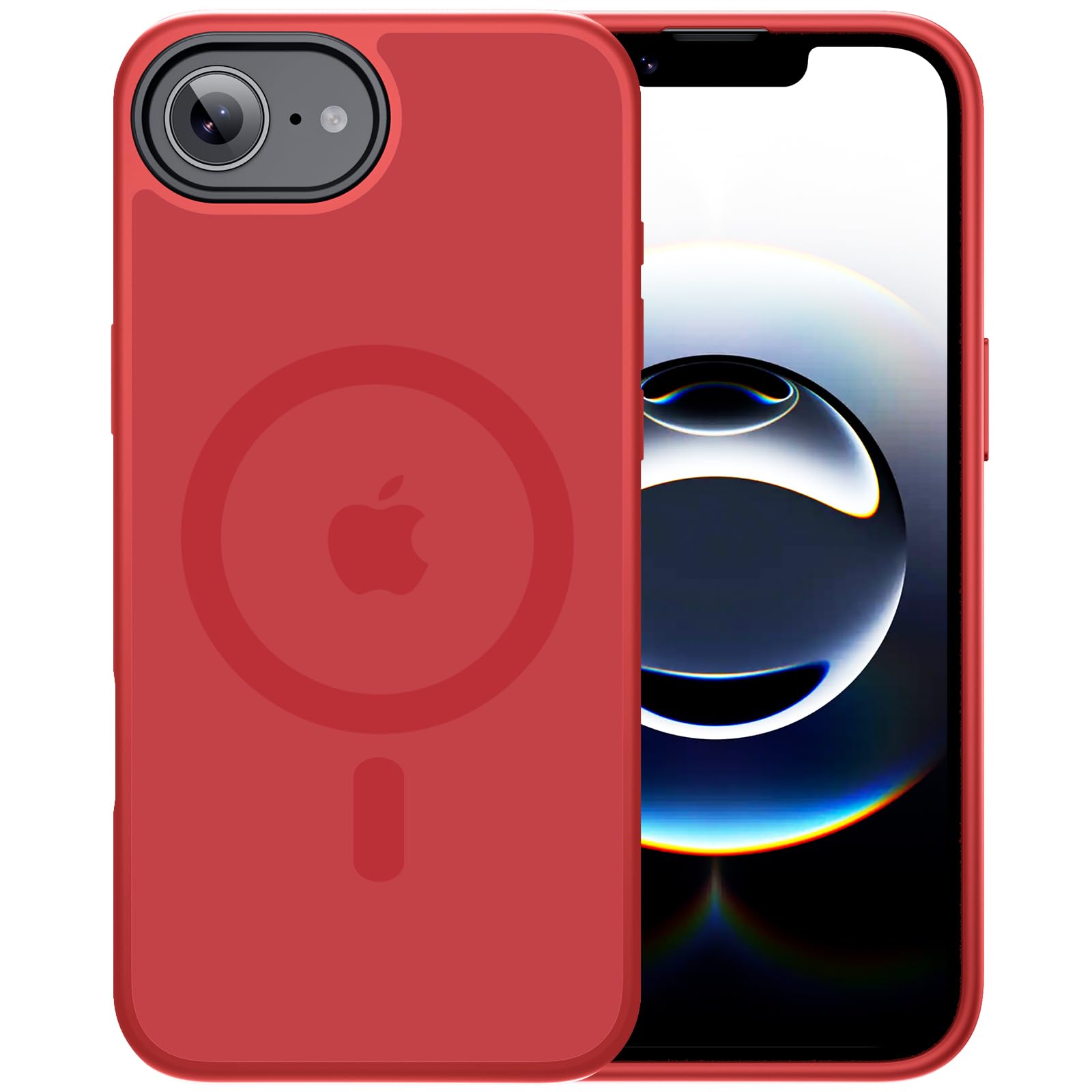 Eiffebill for iPhone 16E ケース & iPhone 17E ケース【耐衝撃、米軍規格】【Mag Safe(マグセーフ)対応、マグネット搭載、ワイアレス充電対応】【半透明で、サンドブラスト処理により肌触りが柔らかく、黄変に強いです】ストラップホール付き(あか)