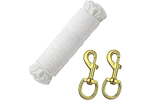1/4" Diameter 50 Ft Flag Pole Rope with Swivel Eye Bolt Clips
