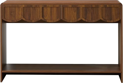 Miniatura 8 de Mesa consola con cajones, mesas de entrada estrechas de mediados de siglo de 43 pulgadas con estantes de almacenamiento abiertos, mesas decorativas