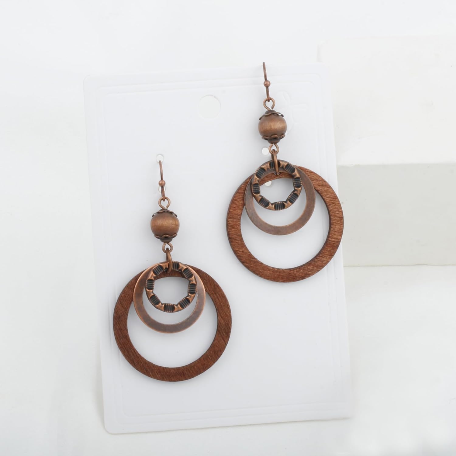 Handmade Boho Wooden Geometric Dangling Earrings for Women - Image 5