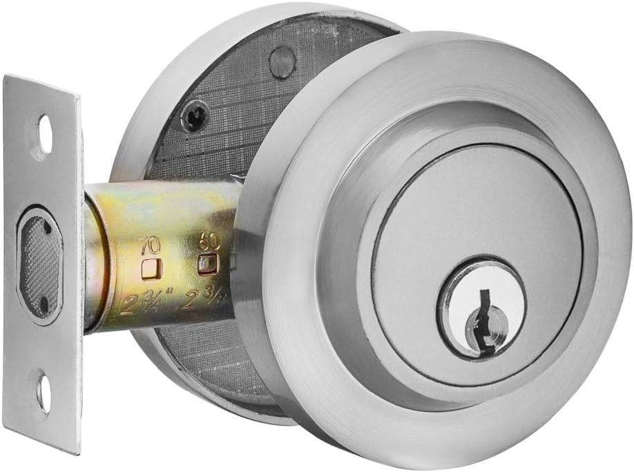 Berlin Modisch Entry Lever Door Handle and Single Cylinder Deadbolt Lock and Key Sleek Round Locking Lever Handle Set [Front Door or Office] Right & Left Sided Doors Heavy Duty – Satin Nickel Finish