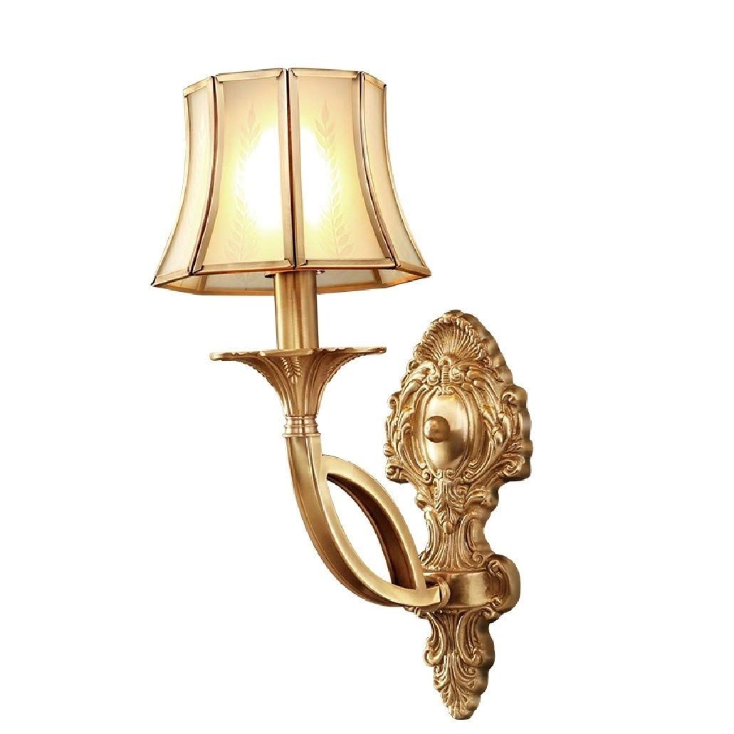 HXYSXHJUO Wall Lamp, Luxury Full Copper Metal Retro Lighting Fixture E27 E-Dison Living Room Corridor Aisle Background Glass Lamp Shade Bedroom Bedside Sco