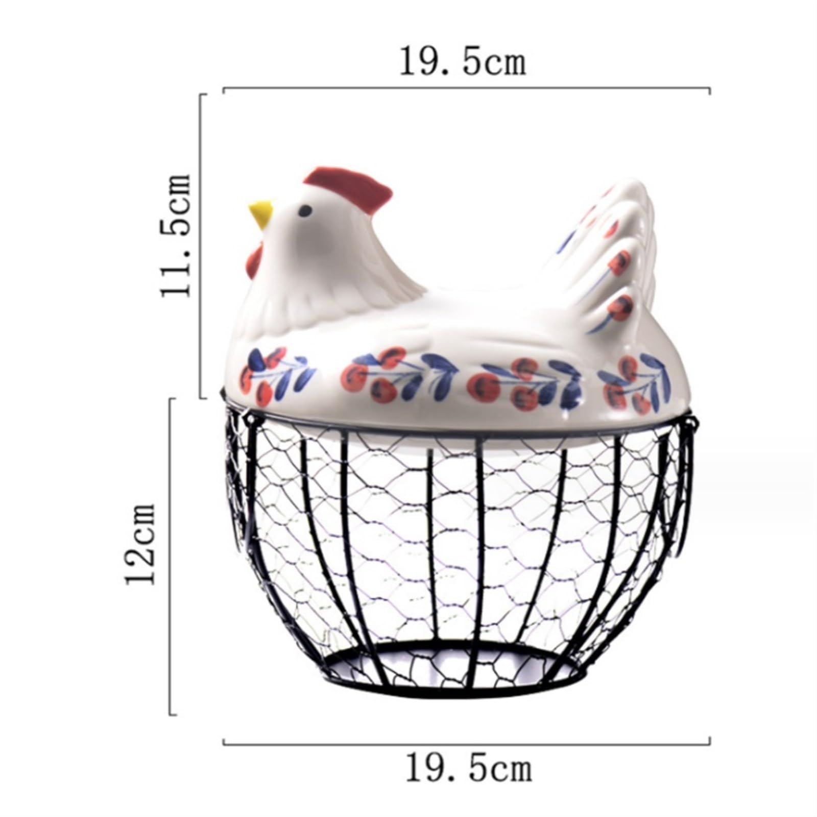 Cesta para La Recogida De Huevos Cesta De Huevos Alambre Metal para Almacenamiento Cocina, Caja Organizadora Frescos con Cubierta Pollo Granja Cerámica para Mostrador