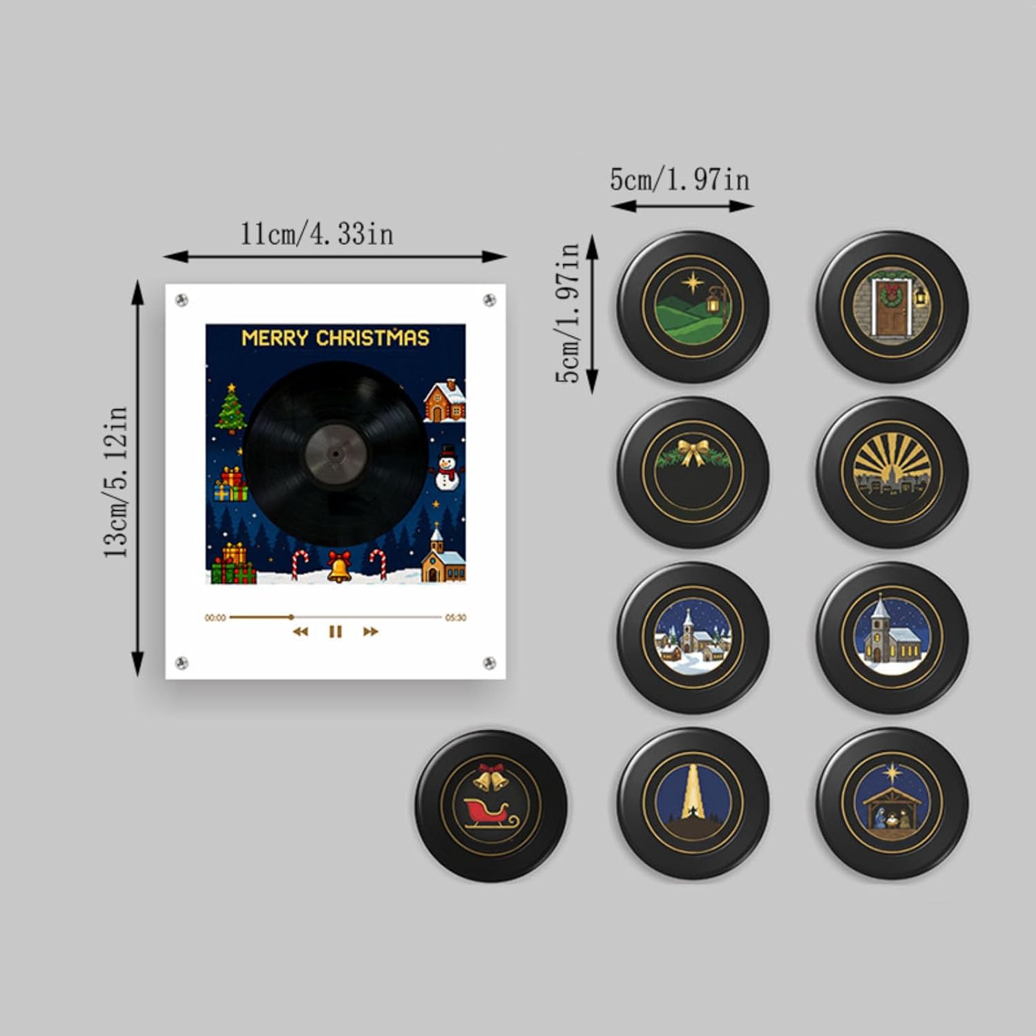 Christmas Vinyl Player Fridge Magnets Record NFC Magnetic Music Box Set，A image 4
