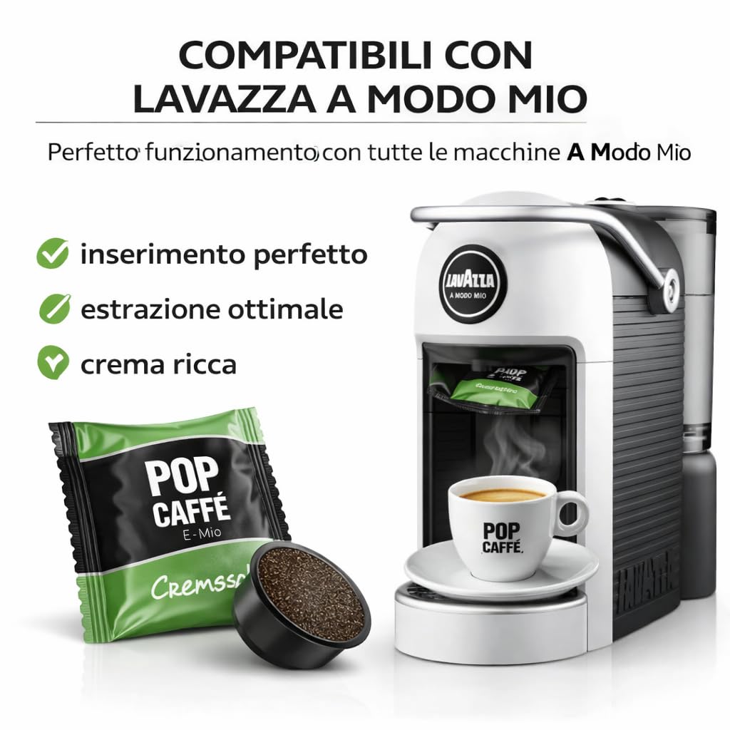 100 Capsule Compatibili Lavazza A Modo Mio – Pop Caffè E-MIO 2 Cremoso – Gusto Intenso e Crema Densa – Miscela Corposa – Confezione Risparmio