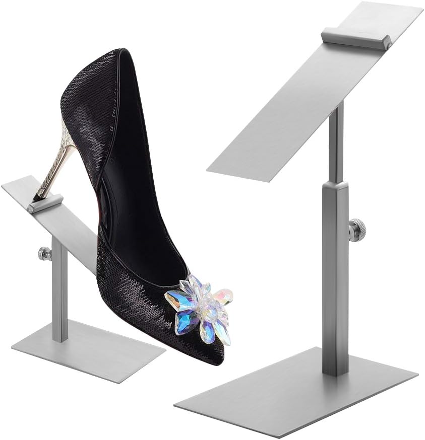 Nipole Modern Stainless Steel Adjustable Shoes Display Stands Rack in Shopping Mall (Brushed Silver)