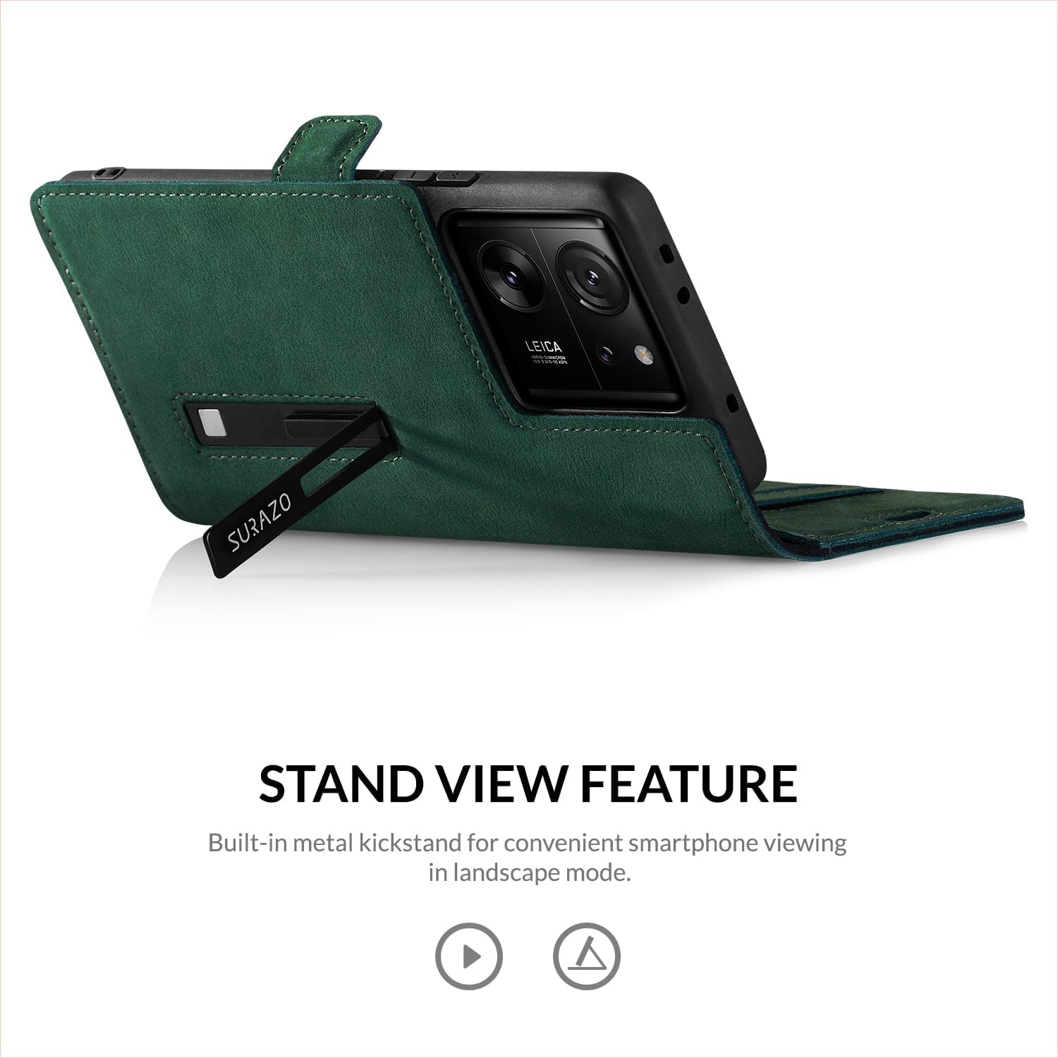 SURAZO Premium Slim Magnetic Mobile Phone Case for Xiaomi 13T Pro 5G & 13T 5G Leather Case - Foldable Genuine Leather Protective Case [with Card Slot, RFID Protection] Flip Wallet Case Cover Leather