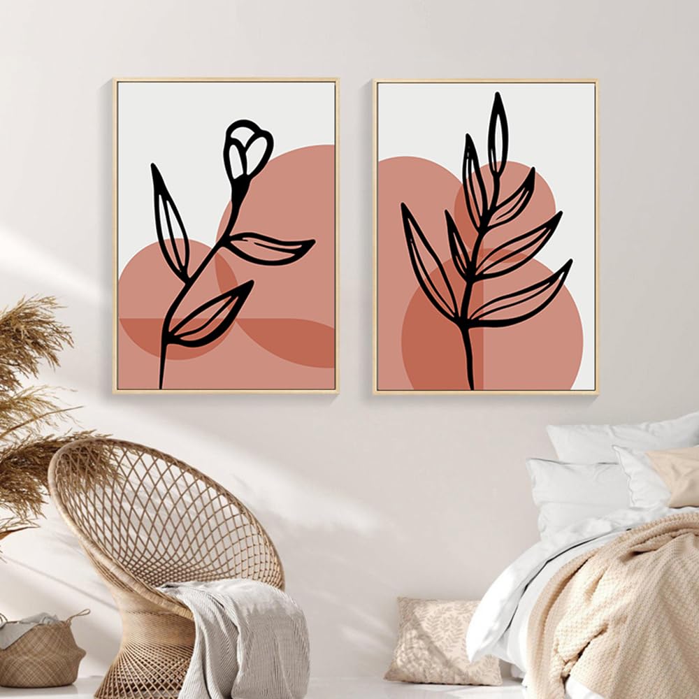 WUHBCZ Canvas Paints,Abstract Geometry Minimalist Line Leaf Bohemia Canvas Painting Wall Art Poster Print Pictures Sofa Bedroom Kitchen Home Interior Decor-50 * 70cm*2PCS (No Frame)