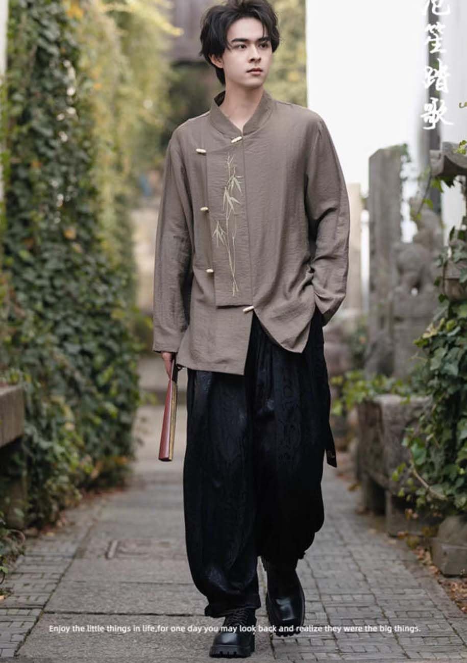 PRINCESS BRIDE Traditioneller Tang-Anzug für Herren, Baumwolle, Leinen, Hanfu, Kung-Fu-Hemd, Uniform, langärmelig, Tai Chi, Trainingsuniform