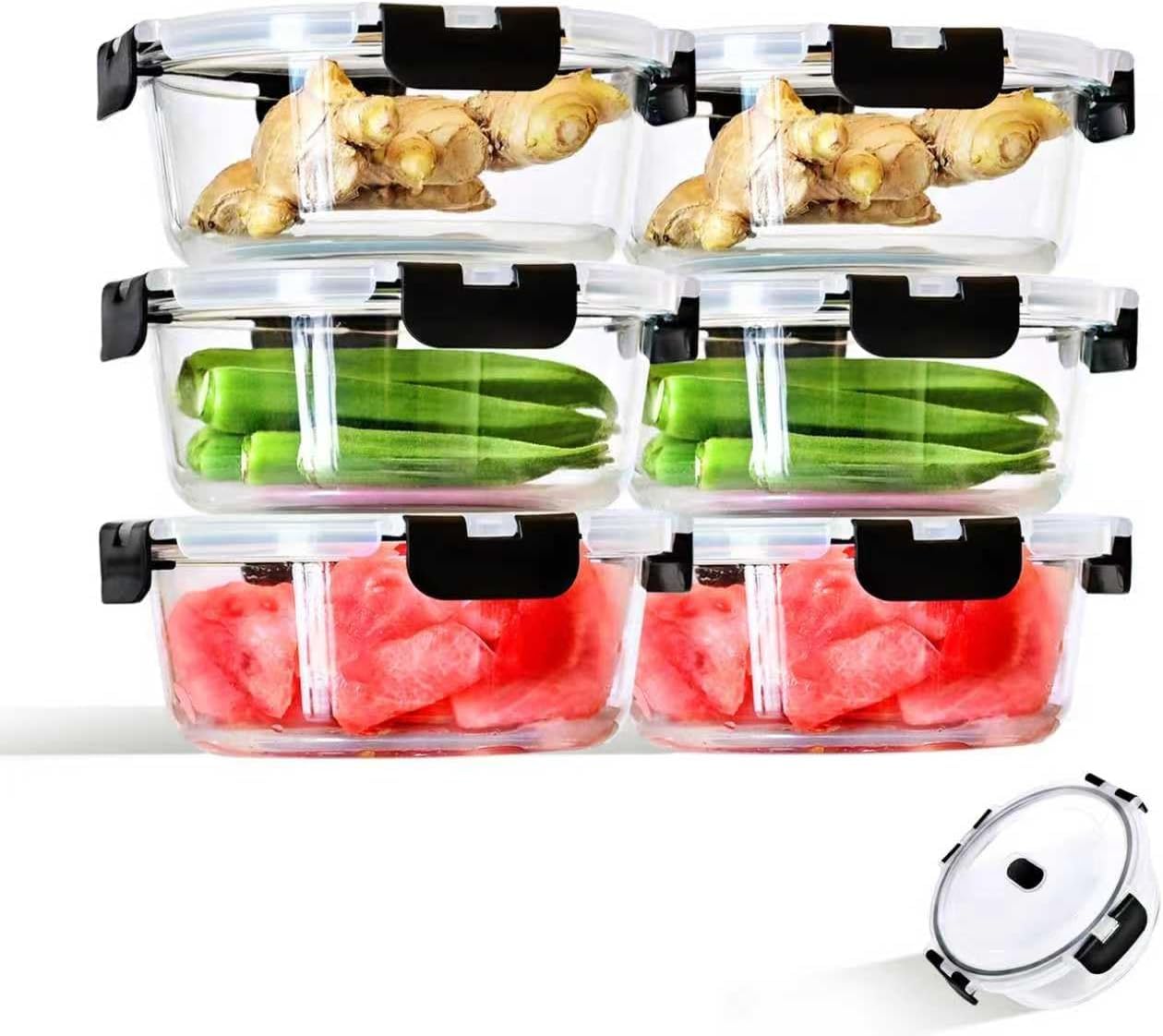 HcrvviFood Containers Set - Food Storage Containers 6 Pcs, with Upgraded Snap Locking Lids, Air Tight Lock Food Container, Glass Containers with Lids 950ml, BPA Free, Meal Prep Containers Reusable