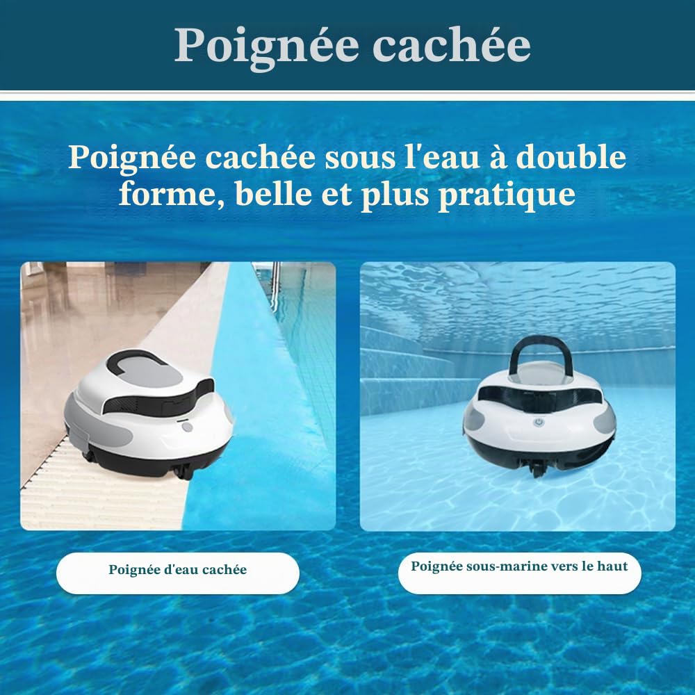 Robot Piscine sans Fil 100 Minutes D'autonomie, Aspirateur de Piscine Entièrement Automatique pour Piscines Hors-Sol et Encastrées Jusqu'à 90m²,Nettoyage du Fond,Fonction de stationnement