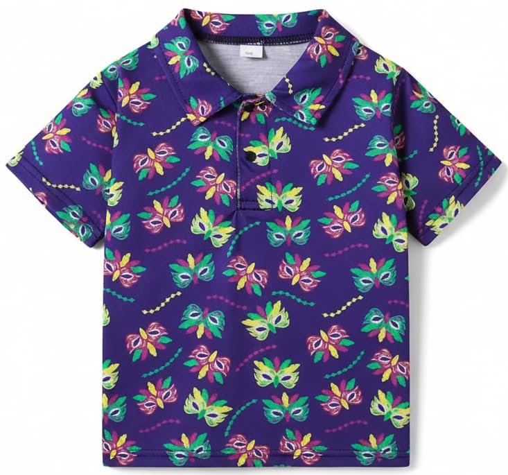 Image of Kids Easter Pattern Multi-Colored Printed Short Sleeve Button-Up Polo Shirt for Boy