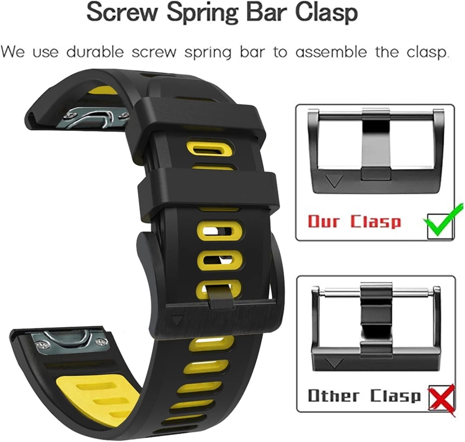 CZKE for Garmin Fenix 7X 26mm QuickFit Silicone Band (Color : Black Orange, Size : 22mm)