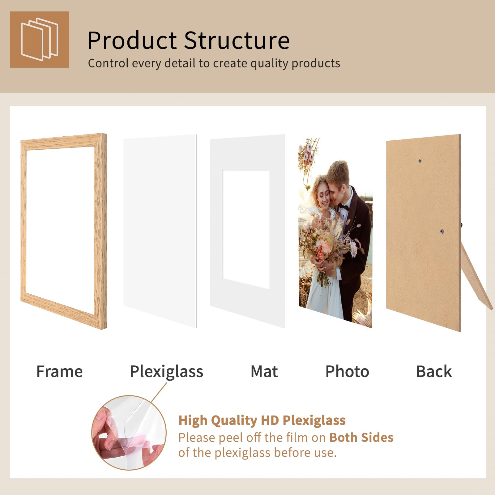 A3 Picture Frame Set of 3, Display A4 with Mat or A3 without Mat, Natural Wood Photo Frames for Wall Mounting or Table Top Display - Image 4