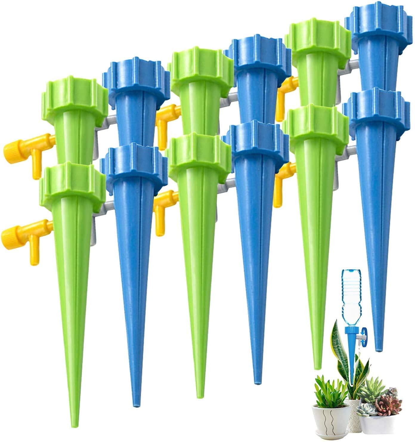 KASTWAVE Self Watering Spikes, Slow Release Control Valve Switch (Green and Blue)