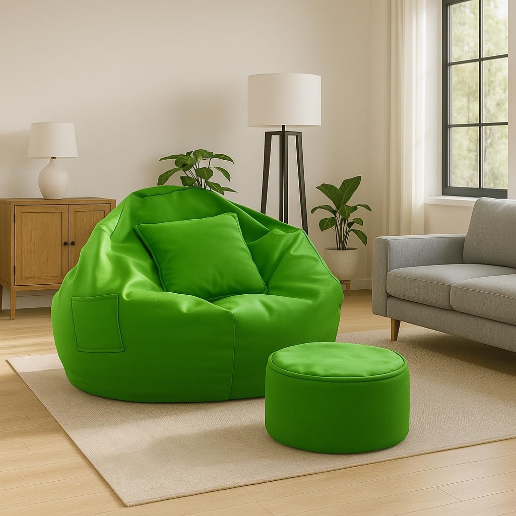 Bean Bag with Footrest & Cushion | XXXXXL Size Premium Leatherette Bean Bag for Gaming, Living Room & Bedroom Comfort (5XL - Green)-image-47