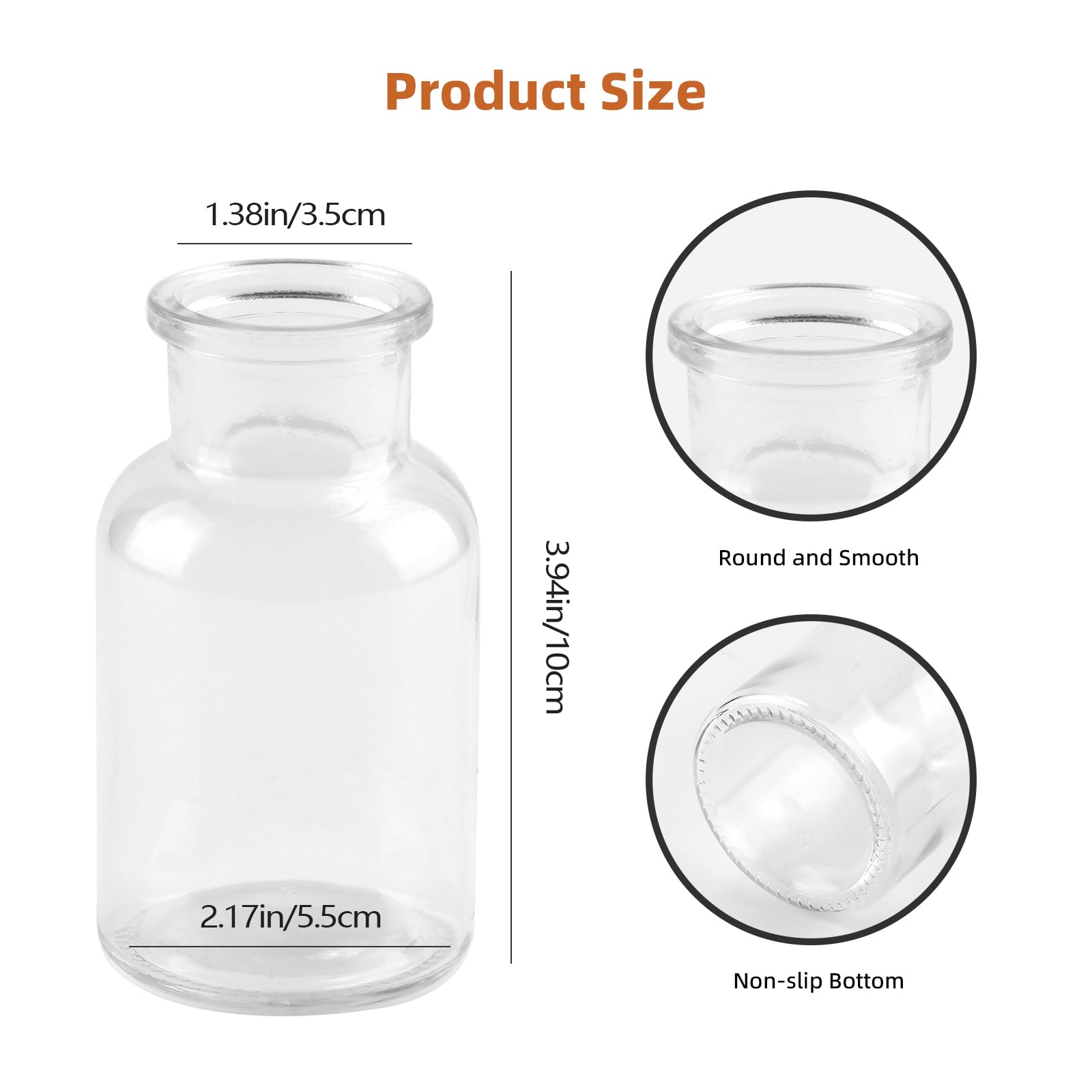 Mezzar Kleine vazen, 12 stuks glazen vazen voor tafeldecoratie, 10 cm hoog, mini-vazen, glazen flesjes voor thuis, bruiloften, verjaardagen, feesten (125 ml