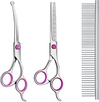 Vista 11 de Maxshop - Tijeras de aseo para perros, 7 pulgadas, profesionales, paquete de 2 tijeras de titanio de acero inoxidable de alta resistencia, kit