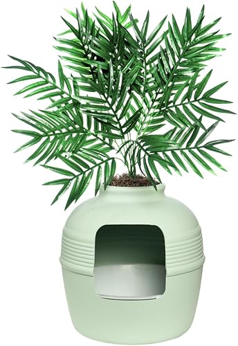 Miniatura 68 de Good Pet Stuff Kit original de caja de arena oculta y forro reutilizable, maceta redonda cerrada con plantas artificiales, sistema de filtro de olor