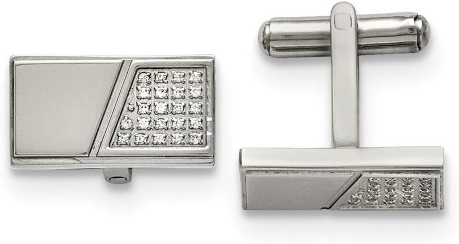 Stainless Steel, CZ Rectangle Cuff Links, 21X17MM