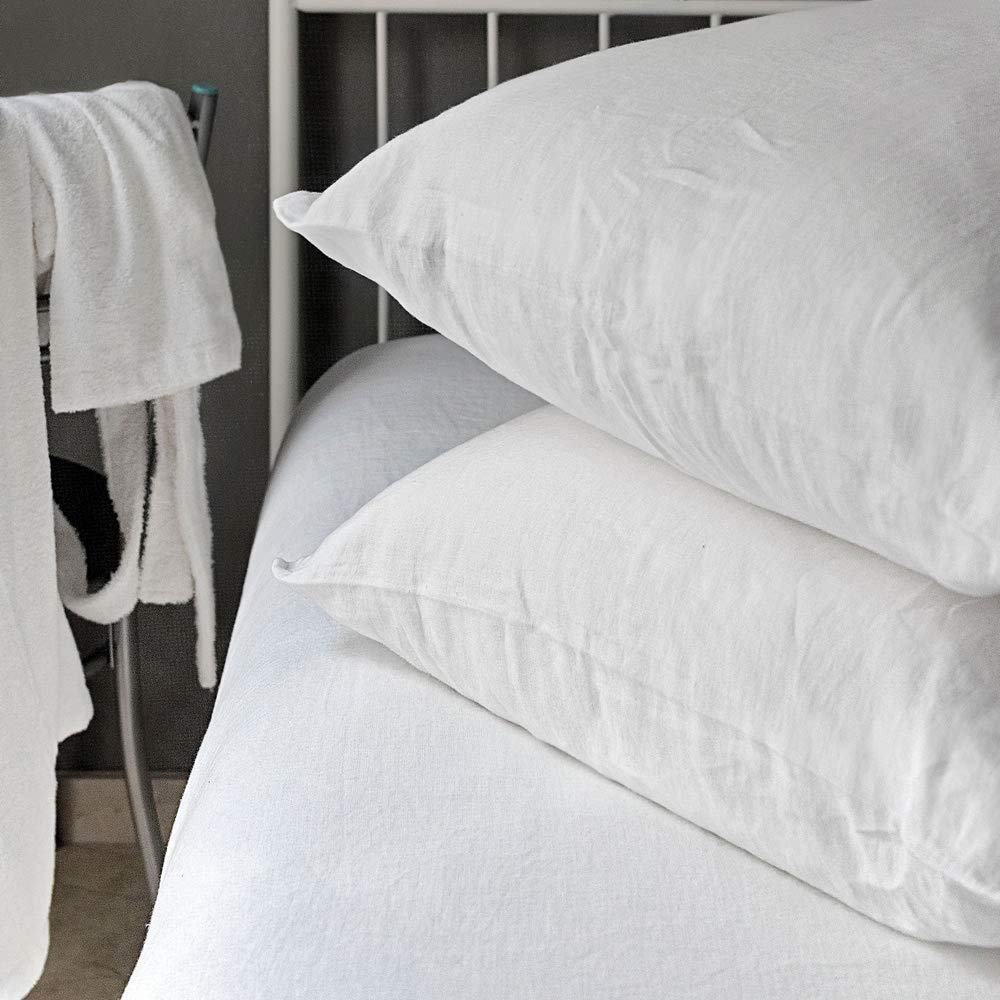 Atlanta - Funda de Almohada 100% Lino clásico, 50 x 75 cm, Color Blanco (Juego de 2)