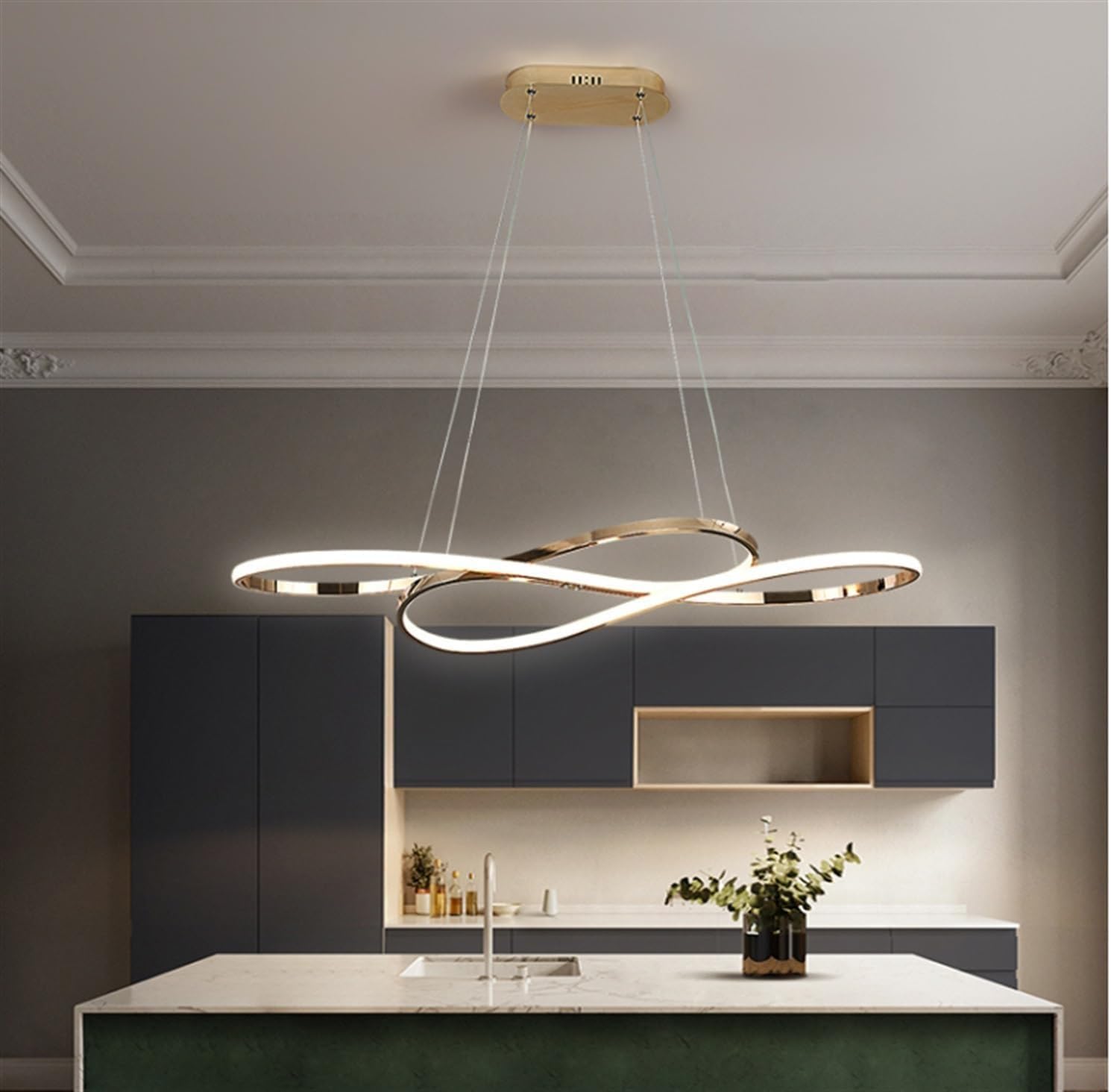 JAYMP 15 Lights Adjustable Linear Modern Ceiling Light with Remote Control 43.3 inch Dimmable LED Chandelier Semi Flush Mount Light Fixture for Dining Room Kitchen Island Living Room